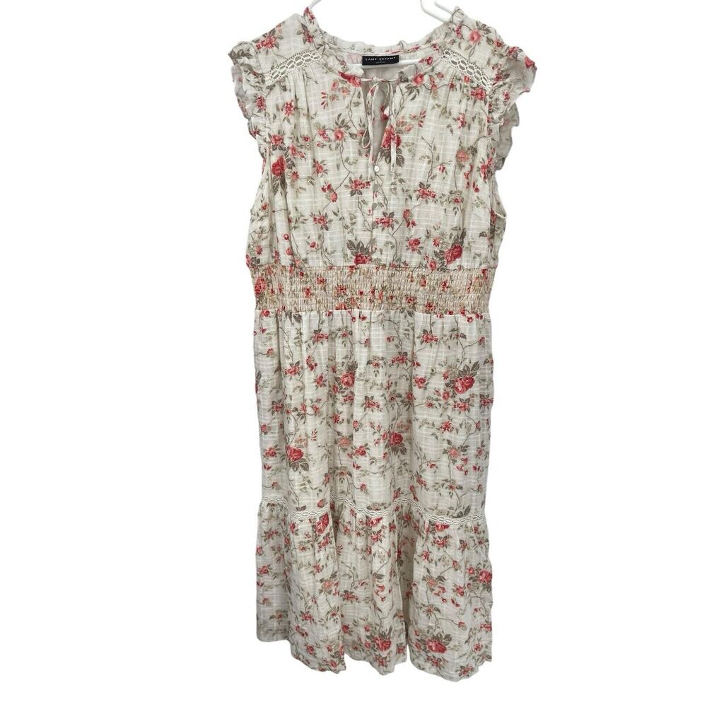 Lane Bryant Dress Floral Smocked Waist Crochet Trim Size 18